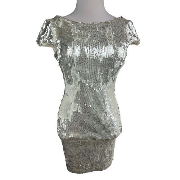 Dress the Population Sequin Tabitha Body Con Sheath Mini Dress Ivory Size Medium - Picture 4 of 13